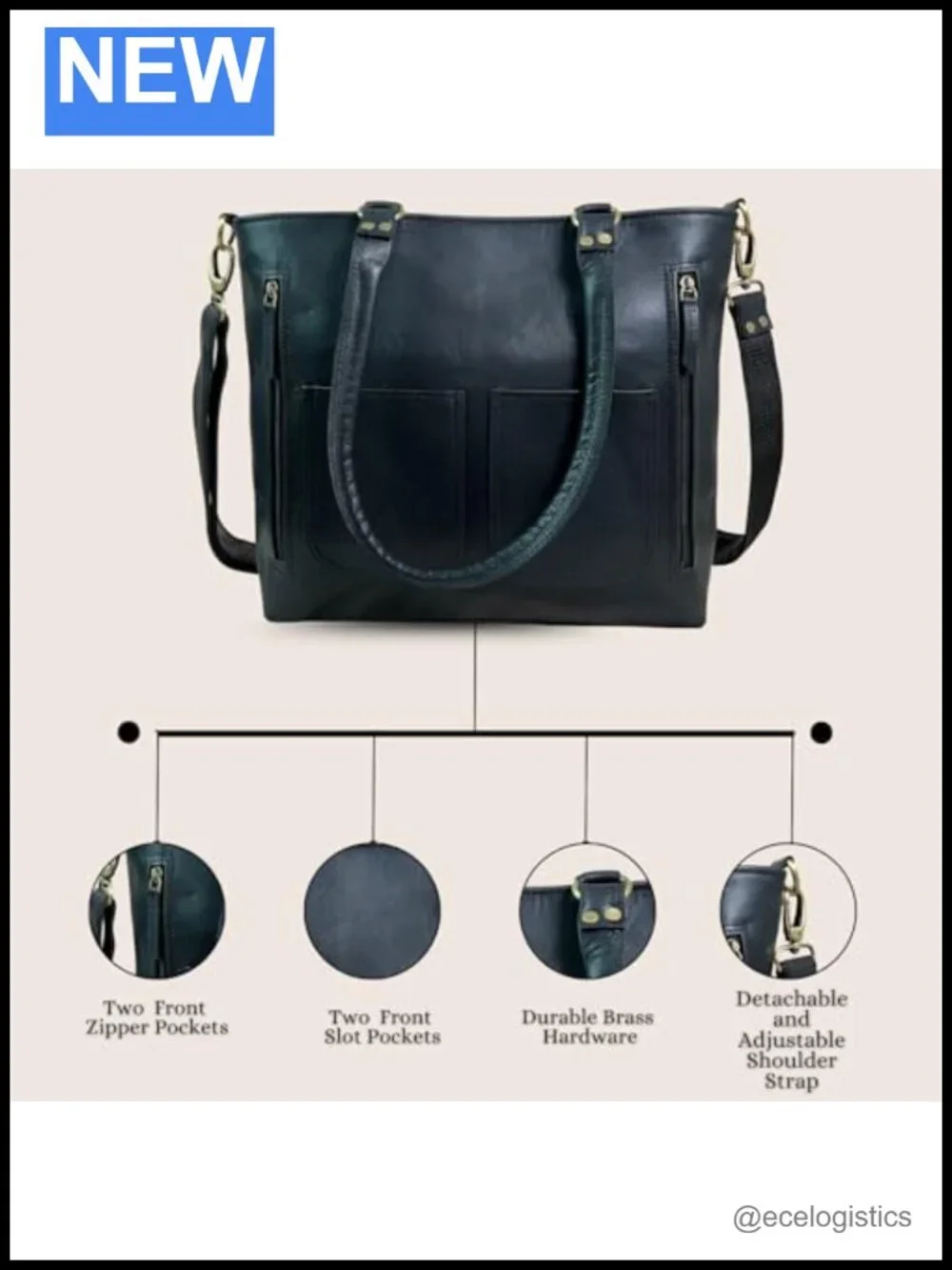Genuine Leather Satchel Handbag Tote Crossbody Adjustable Strap